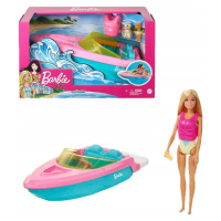 Barbie Motorový člun +panenka Barbie GRG30 Mattel Pejsek Štěně Příslušenství