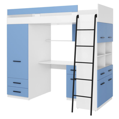 Patrová postel Levelyn 90x200 pravá strana (bílá, modrá)