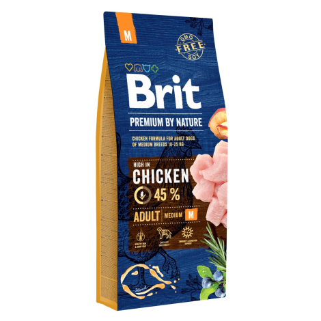 Brit Premium by Nature Granule pro psy ADULT M 10-25 kg s kuřecím 15 kg