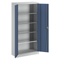 mauser Skladová skříň, v x š 1950 x 950 mm, hloubka 420 mm, plášť světle šedá, dveře jasně modrá