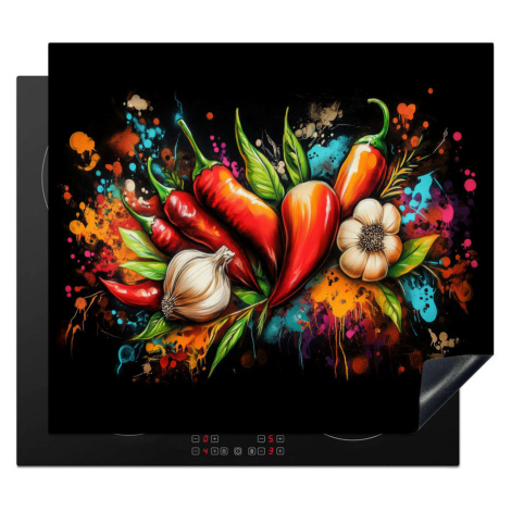 MuchoWow KRYT NA INDUKČNÍ DESKU Zelenina - paprika - česnek - graffiti - barva - barevné 59x51 c