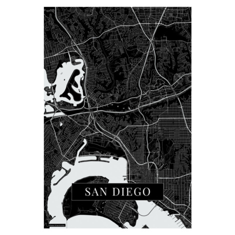 Mapa San Diego black, (26.7 x 40 cm)