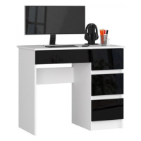 Počítačový stůl A7 pravá bílá/černá lesk