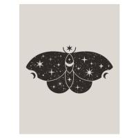 Ilustrace Mystical Black Butterfly in Trendy Boho, ANASTASIIA DMITRIEVA, 30 × 40 cm