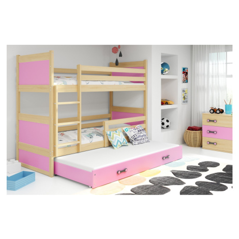 BMS Dětská patrová postel s přistýlkou RICO 3 | borovice 90 x 200 cm Barva: Růžová