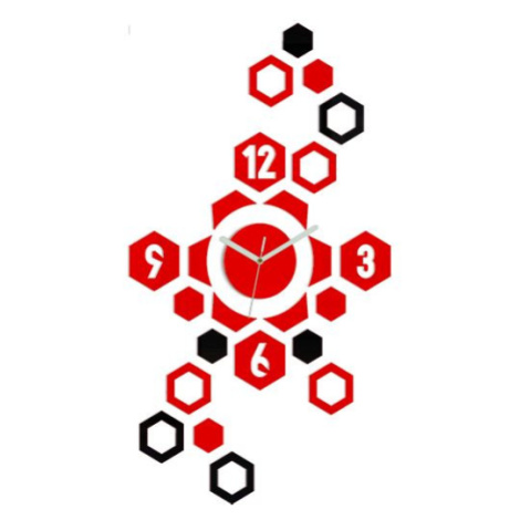 Mazur 3D nalepovací hodiny Hexagon červené-černé