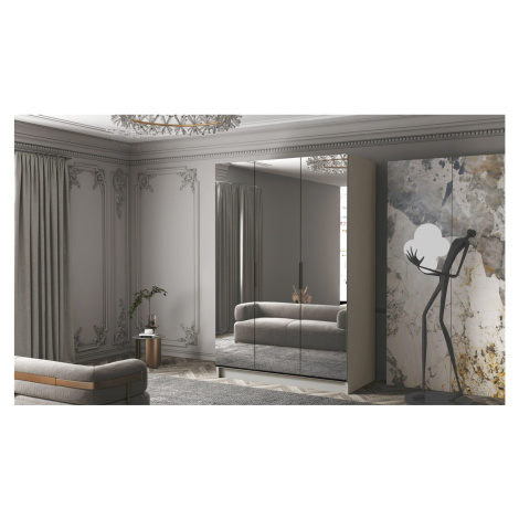 Šatní skříň CALPE 150 III - béžová/černé úchytky ankon