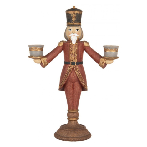 Vánoční červený svícen na 2 svíčky Louskáček – 21x9x31 cm Clayre & Eef