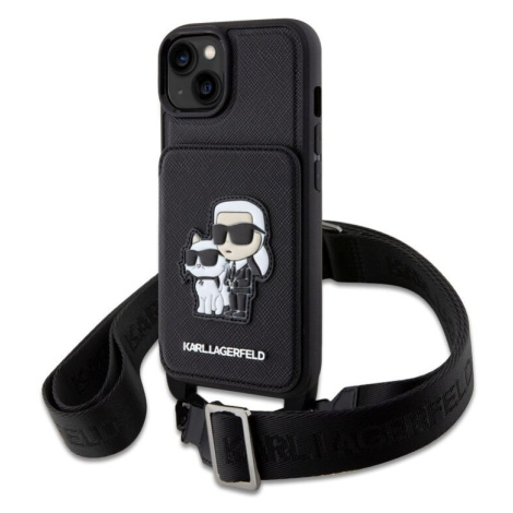 Pouzdro Karl Lagerfeld Saffiano Crossbody Karl and Choupette NFT iPhone 14 černé