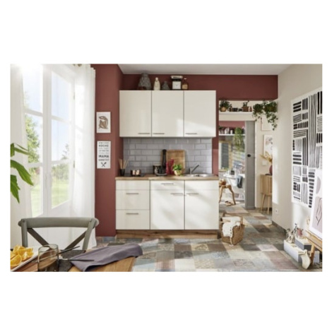 Kuchyňská linka se spotřebiči, dřezem a dřezovou baterií Naturel 150x60x92 cm mat magnoliově bíl