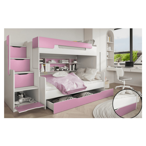 ArtBed Dětská patrová postel HARRY | bílá/růžová