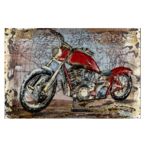 Kovový obraz na zeď Červená motorka veterán 60x40 cm, vintage Asko