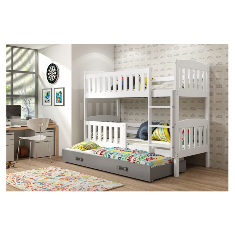 BMS Dětská patrová postel KUBUŠ 3 s přistýlkou | bílá Barva: bílá / šedá, Rozměr: 190 x 80 cm