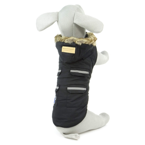 Vsepropejska Lexa bunda pro psa s kapucí a kožíškem Barva: Černá, Délka zad (cm): 38, Obvod hrud