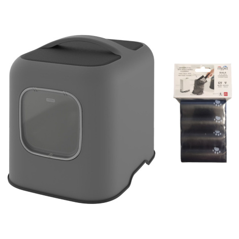Rotho MyPet BIALA kočičí toaleta - výhodná sada: kočičí toaleta anthrazit + 4 x sáčky