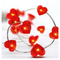 ACA Lighting červená srdce, 20 LED dekorační řetěz, červená, stříbrný měďený drát na baterie 2xA