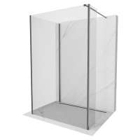 MEXEN/S Kioto Sprchová zástěna WALK-IN 90 x 70 x 30 cm, transparent, grafit kartáčovaná 800-090-