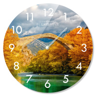 Kulaté skleněné hodiny 30 cm s motivem podzimu