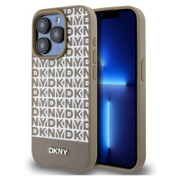 DKNY PU Leather Repeat Pattern Bottom Stripe kryt iPhone 14 Pro hnědý