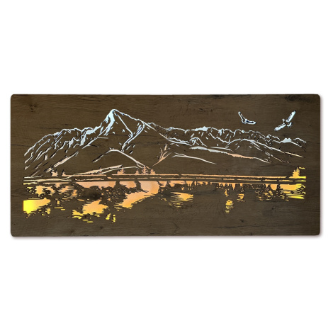 Li-Go "Hory s ptáky a jezerem" světelný obraz 230V 130x60cm provedení povrchu: dub