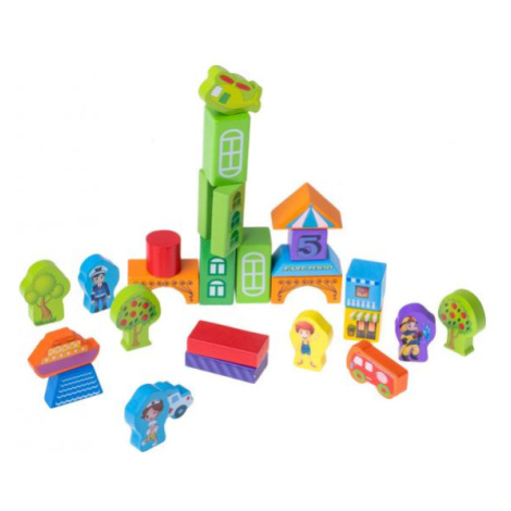 Dřevěné kostky v kyblíku - město 100 ks Toys Group