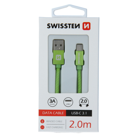 Datový kabel Swissten Textile USB/USB-C, 2,0m, zelený