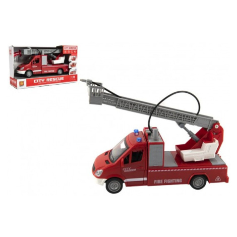 Teddies Auto hasiči plast 27cm na setrvačník na baterie se zvukem se světlem v krabici 32x19x12c
