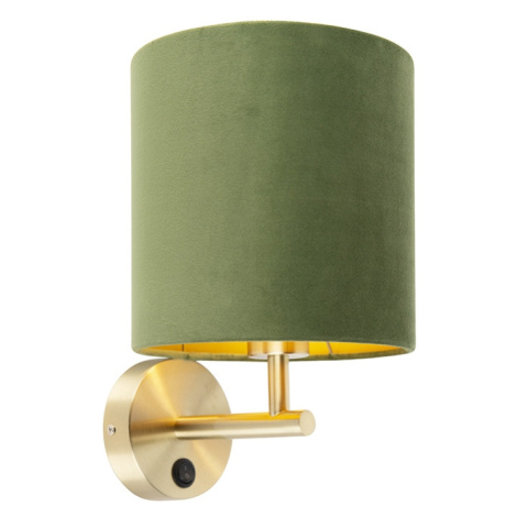 Elegantní nástěnná lampa zlatá se zeleným sametovým odstínem - Matt QAZQA