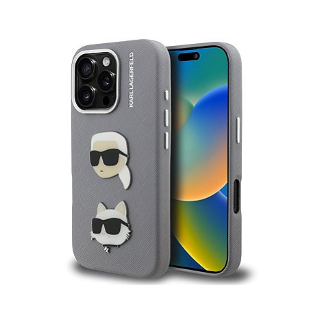 Karl Lagerfeld Grained PU K&amp;CH Heads Zadní Kryt pro iPhone 16 Pro Grey