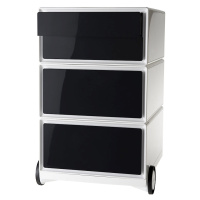 Paperflow Pojízdný kontejner easyBox®, 2 zásuvky, 2 ploché výsuvy, bílá / černá