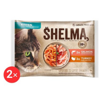 Shelma Kitten bezobilné dušené filetky losos a krůta pro koťata 2 balení 4 × 85 g