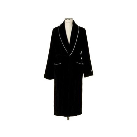 Möve Černý velurový bavlněný župan s šálovým límcem a béžovým lemem, XL