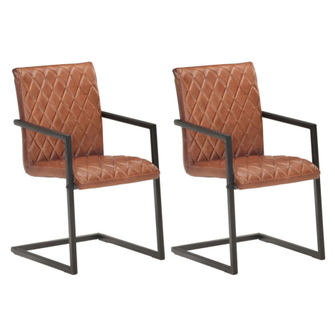 vidaXL Konzolové jídelní židle 2 ks hnědé pravá kůže