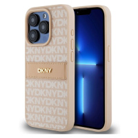 DKNY PU Leather Repeat Pattern Tonal Stripe kryt iPhone 15 Pro růžový