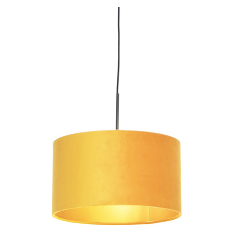 Závěsná lampa s velurovým odstínem okrová se zlatem 35 cm - Combi QAZQA