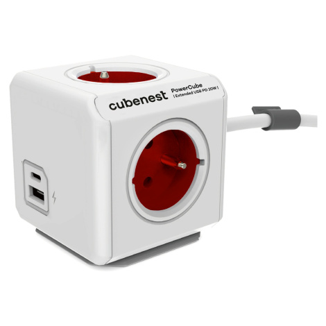Cubenest PowerCube Extended prodlužovací přívod 1,5m, 4 zásuvky + USB A+C PD 20 W, červená - 697