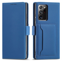 Magnet Card Case elegantní knížkové pouzdro s venkovní kapsou na Samsung Galaxy S22 ULTRA 5G Blu