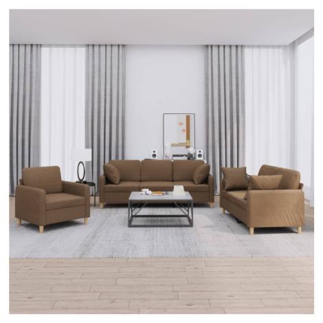 vidaXL 3dílná sedací souprava s polštáři hnědá textil