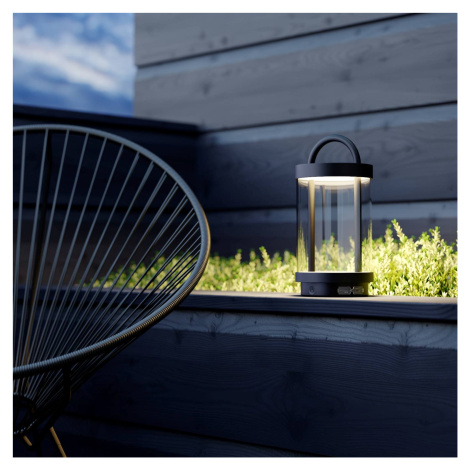 Lucande Lucande LED dobíjecí venkovní světlo Caius, hliník, USB, dotykový stmívač