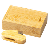 EX Dřevěný USB flash disk 16 GB v dárkové hranaté krabičce - 8x5x2,5 cm, Přírodní bambus
