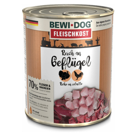 Bewi Dog – masitá strava pro psy s vysokým obsahem drůbežího masa 6 × 800 g Bewi-Dog
