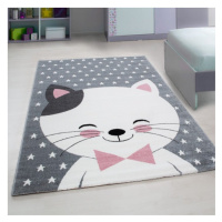 ELIS DESIGN Dětský koberec - Bílá kočička s černým ouškem rozměr: 160x230