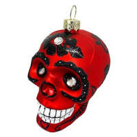 Ozdoba lebka s ornamenty červená 9 cm