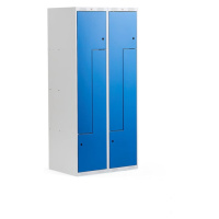 Šatní skříňka CLASSIC Z, 2 sekce, 4 boxy, 1800x800x500 mm, kovové dveře, modré