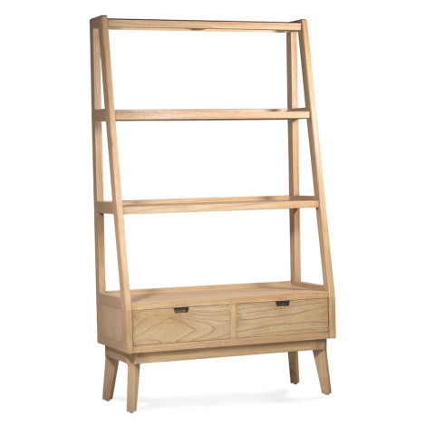 Estila Severská designová knihovna Bergen z masivního dřeva mindi v hnědé barvě s otevřenými tře