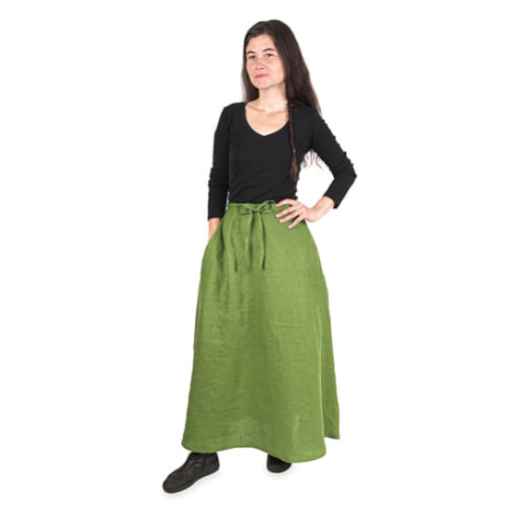 Lněná dámská dlouhá sukně - zelená, velikost L