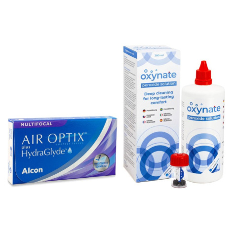 Alcon Air Optix Plus Hydraglyde Multifocal (3 čočky) + Oxynate Peroxide 380 ml s pouzdrem