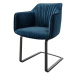 DELIFE Jídelní židle Elda-Flex s područkou samet modrá konzolová podnož plochá černá