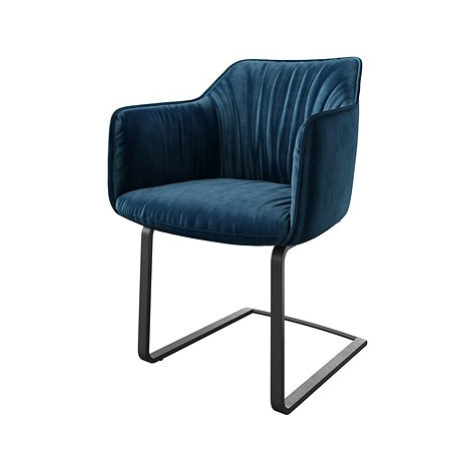 DELIFE Jídelní židle Elda-Flex s područkou samet modrá konzolová podnož plochá černá