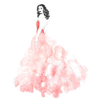 Ilustrace Fashion illustration long coral dress, Blursbyai, 26.7 × 40 cm